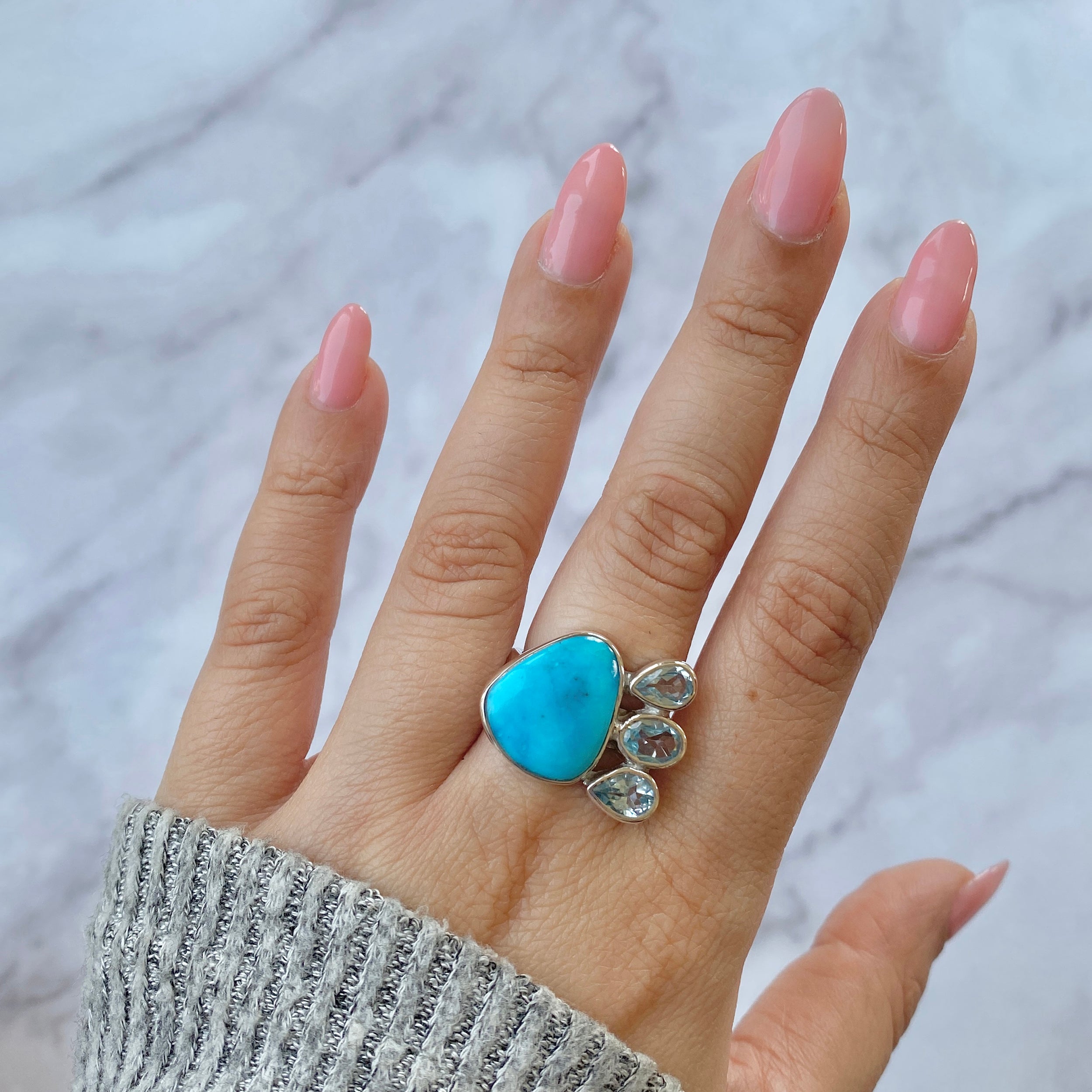 Turquoise (Rough) Adjustable Ring-(TRQ-R-39.)